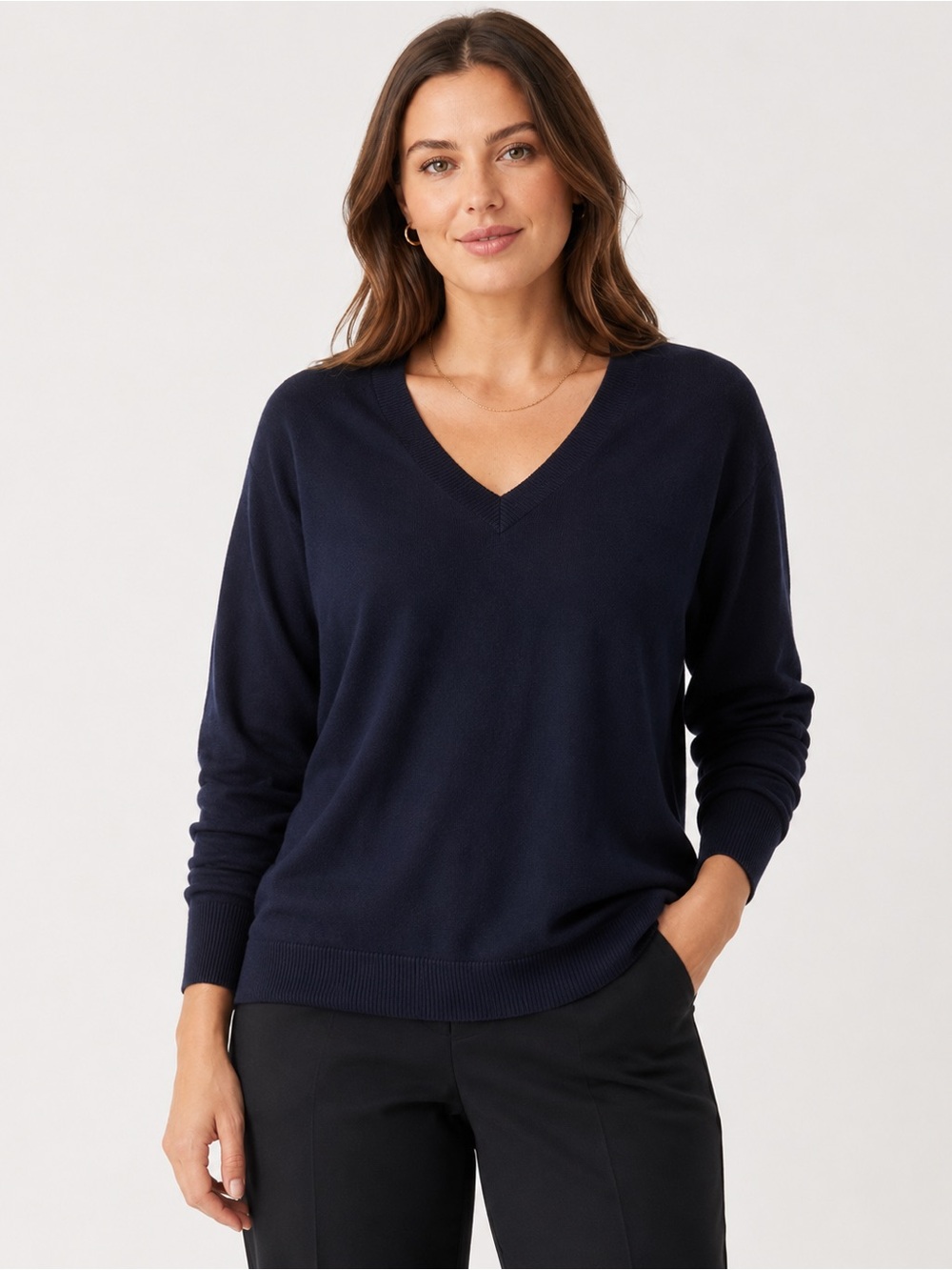 Universal Standard Navy V-Neck Sweater Medium (18-39) Relaxed Fit Knit Top Plus